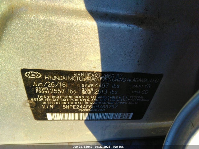 Hyundai Sonata 2.4l 2017 5NPE24AF6HH466797 Image 10