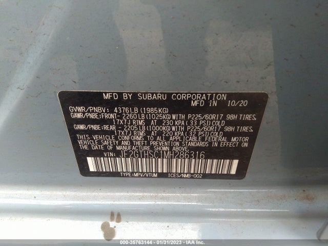 JF2GTHSC1MH286316 Subaru Crosstrek Sport