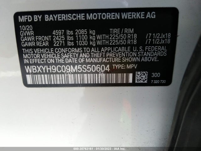 2021 BMW X2, VIN: WBXYH9C09M5S50604