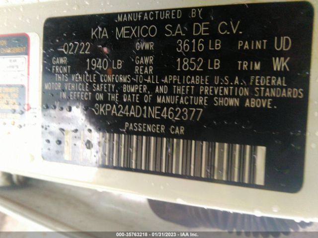 3KPA24AD1NE462377 KIA RIO S