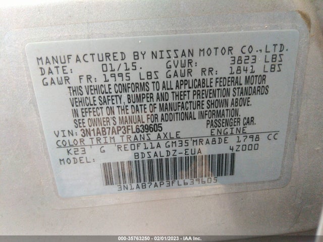 2015 Nissan Sentra, VIN: 3N1AB7AP3FL639605