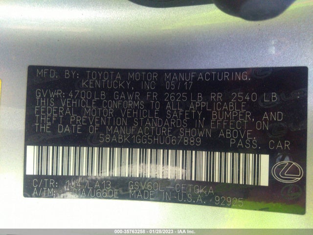 58ABK1GG5HU067889 Lexus Es Es 350
