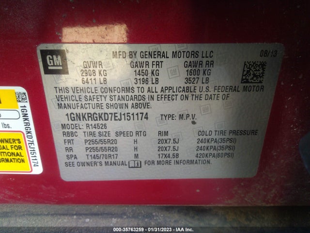 Chevrolet Traverse Lt 2014 1GNKRGKD7EJ151174 Image 10