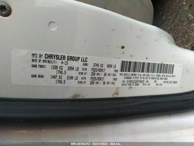 2013 DODGE GRAND CARAVAN SXT VIN: 2C4RDGCG3DR748539
