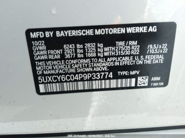 2023 BMW X6, VIN: 5UXCY6C04P9P33774