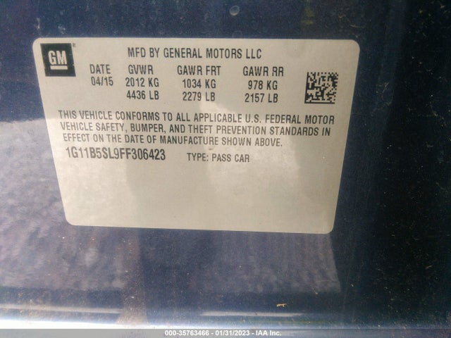 Chevrolet MALIBU LS 2015 1G11B5SL9FF306423 Image 10