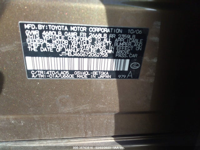 Lexus ES 350 2007 JTHBJ46G672062758 Image 10