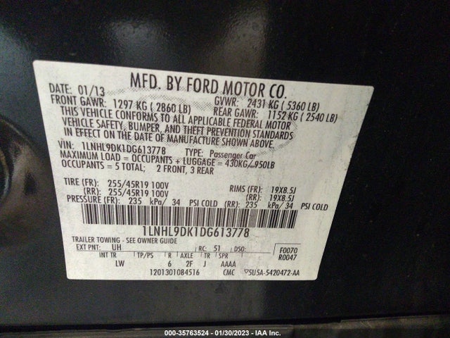 Lincoln MKS 2013 1LNHL9DK1DG613778 Image 10