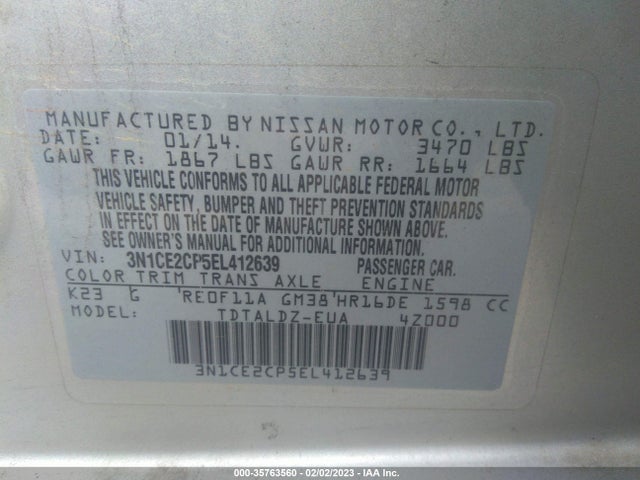 2014 NISSAN VERSA NOTE SV VIN: 3N1CE2CP5EL412639