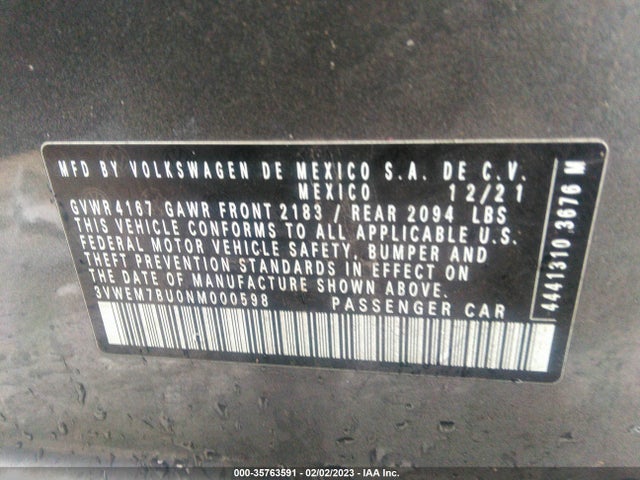 2022 Volkswagen Jetta, VIN: 3VWEM7BU0NM000598
