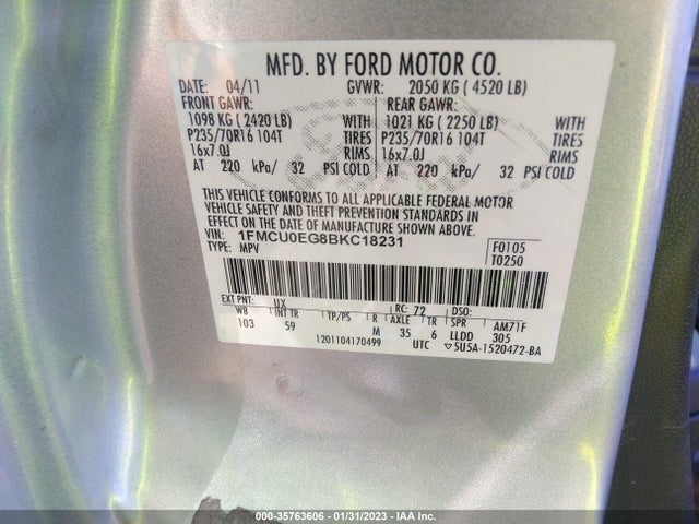 Ford Escape Limited 2011 1FMCU0EG8BKC18231 Image 9