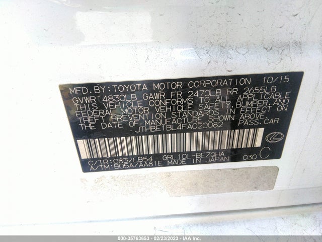 Lexus GS 350 2015 JTHBE1BL4FA020082 Image 10