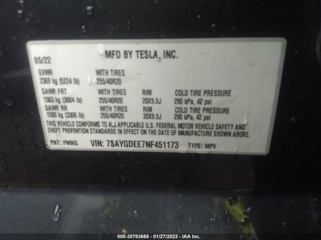 Tesla Model Y Long Range 2022 7SAYGDEE7NF451173 Image 10