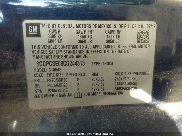 2012 CHEVROLET SILVERADO 1500 LT VIN: 3GCPCSE08CG244313