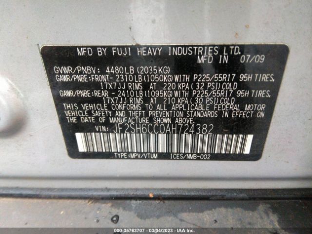 JF2SH6CC0AH724382 Subaru Forester 2.5x Premium