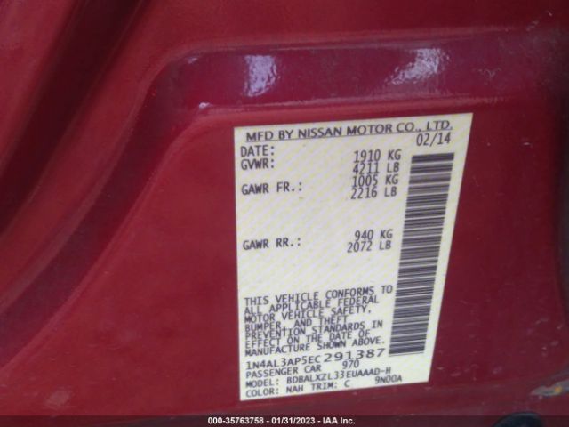 1N4AL3AP5EC291387 Nissan Altima 2.5 Sl
