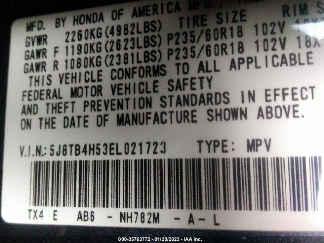5J8TB4H53EL021723 Acura Rdx Tech Pkg