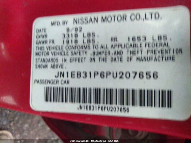 1993 NISSAN SENTRA E/XE VIN: JN1EB31P6PU207656