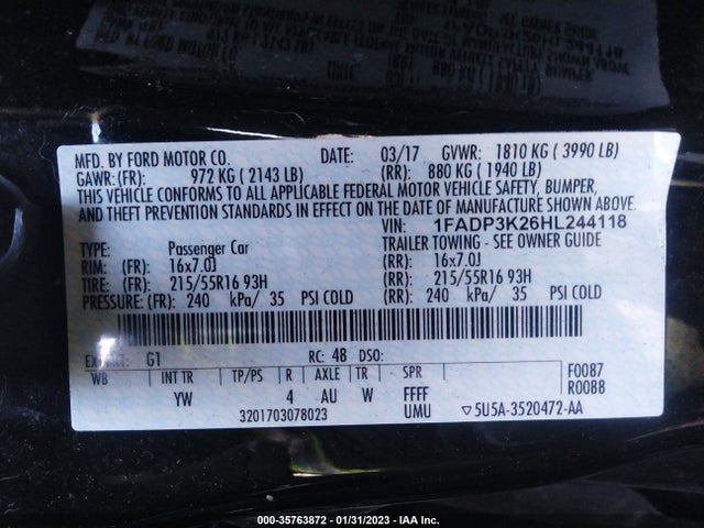 2017 Ford Focus, VIN: 1FADP3K26HL244118