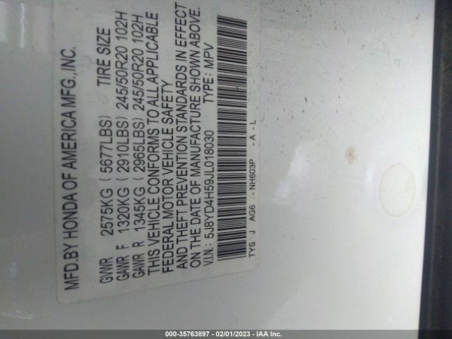 5J8YD4H59JL018030 Acura Mdx W/technology Pkg