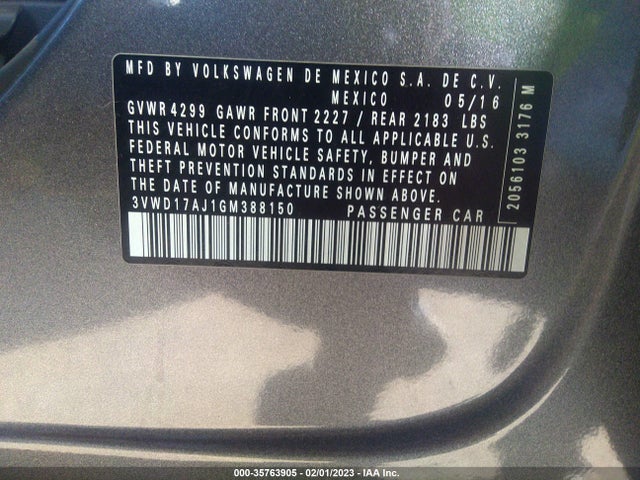 3VWD17AJ1GM388150 Volkswagen Jetta Sedan 1.8t Sport