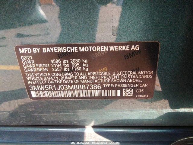 BMW 3 Series 330i 2021 3MW5R1J03M8B87386 Image 9