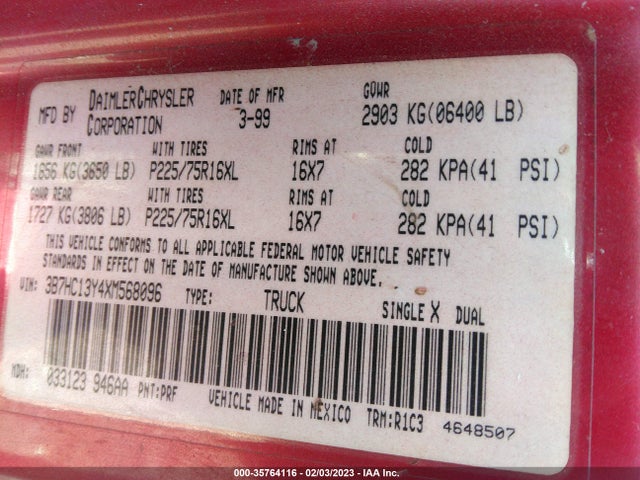 Dodge RAM 1500 1999 3B7HC13Y4XM568096 Image 9