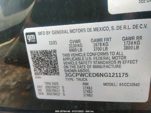 2022 Chevrolet Silverado 1500, VIN: 3GCPWCED6NG121175