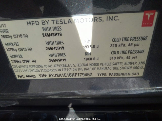 2017 Tesla Model S, VIN: 5YJSA1E16HF179462