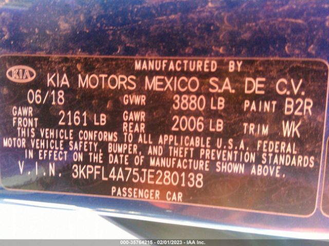3KPFL4A75JE280138 KIA FORTE S