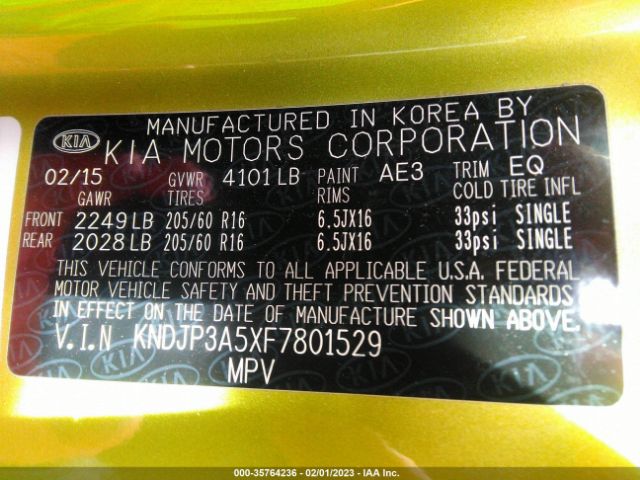 KNDJP3A5XF7801529 KIA SOUL +