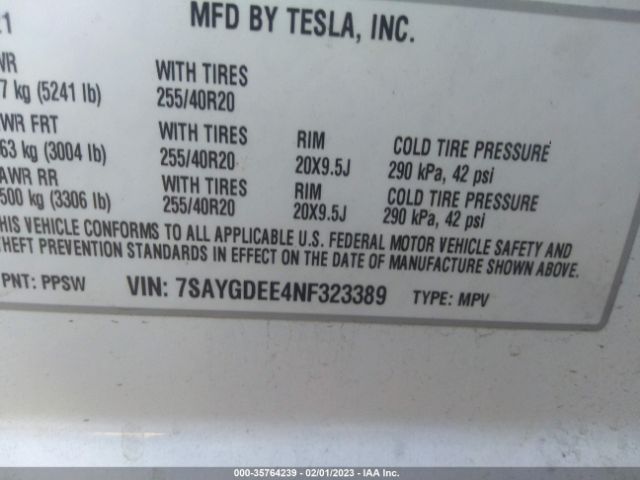 7SAYGDEE4NF323389 Tesla Model Y Long Range