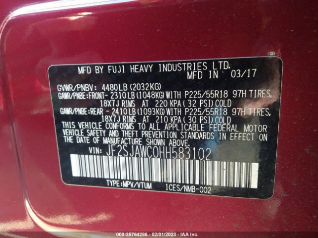 JF2SJAWC0HH583102 Subaru Forester Touring