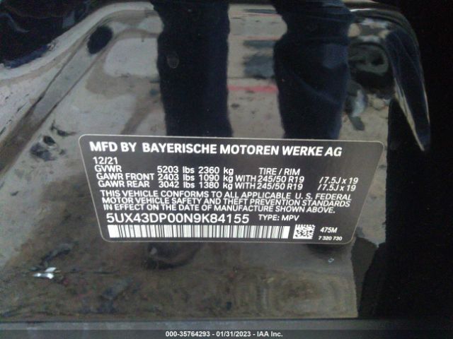 5UX43DP00N9K84155 BMW X3 Sdrive30i