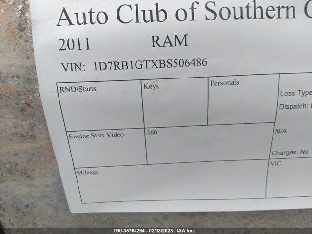 RAM 1500 Big Horn 2011 1D7RB1GTXBS506486 Image 9