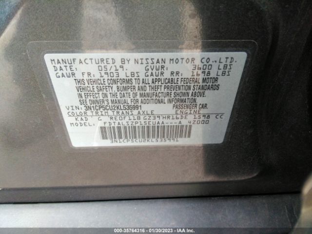 3N1CP5CU2KL535991 Nissan KICKS SV