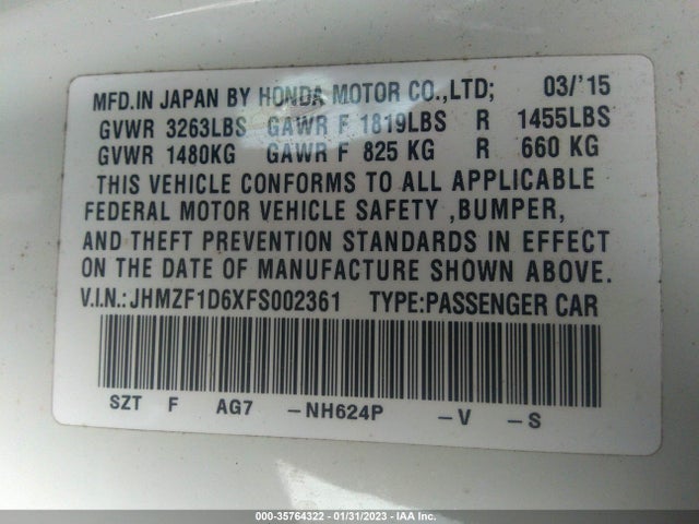Honda CR-Z EX 2015 JHMZF1D6XFS002361 Image 10