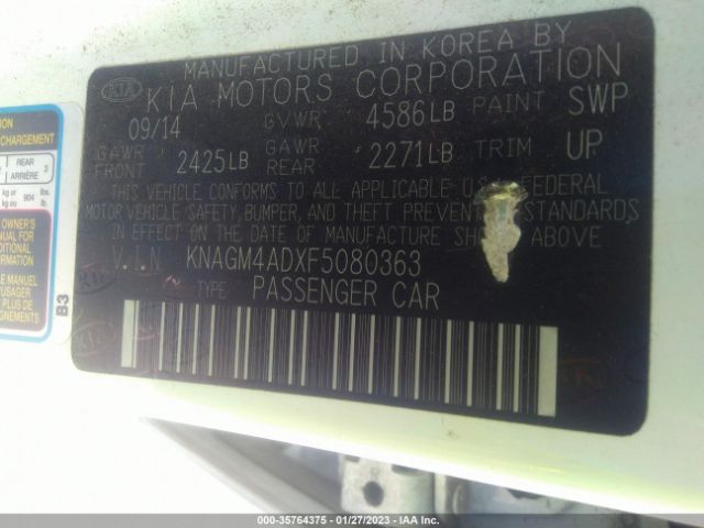 KNAGM4ADXF5080363 KIA OPTIMA HYBRID