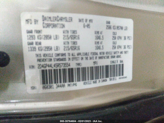 Dodge Grand Caravan Sxt 2005 2D4GP44L45R573554 Image 10