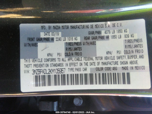 2019 Mazda 3, VIN: 3MZBPADL2KM105957