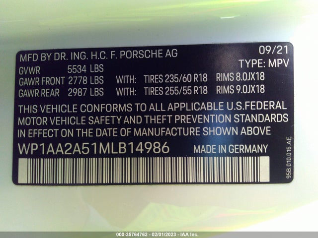 2021 Porsche Macan, VIN: WP1AA2A51MLB14986