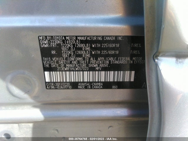 2020 Toyota RAV4, VIN: 2T3EWRFV4LW057023