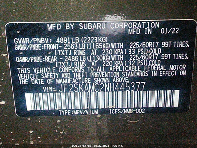 2022 Subaru Forester, VIN: JF2SKAMC2NH445377