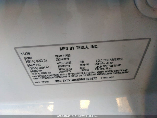 Tesla Model Y 2021 5YJYGDEE5MF072572 Image 99