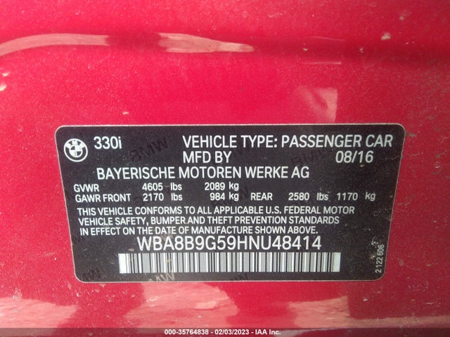 2017 BMW 3 Series, VIN: WBA8B9G59HNU48414