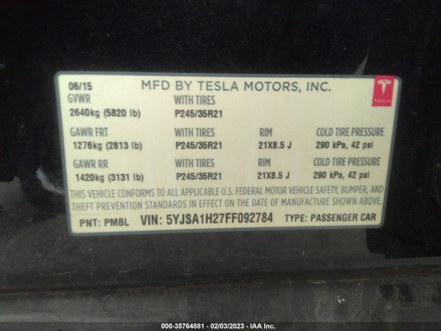 5YJSA1H27FF092784 Tesla Model S 85d/p85d/70d/90d/p90d