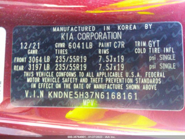 KNDNE5H37N6168161 KIA Carnival Sx Prestige