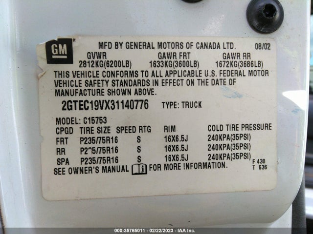 GMC SIERRA 1500 2003 2GTEC19VX31140776 Image 11