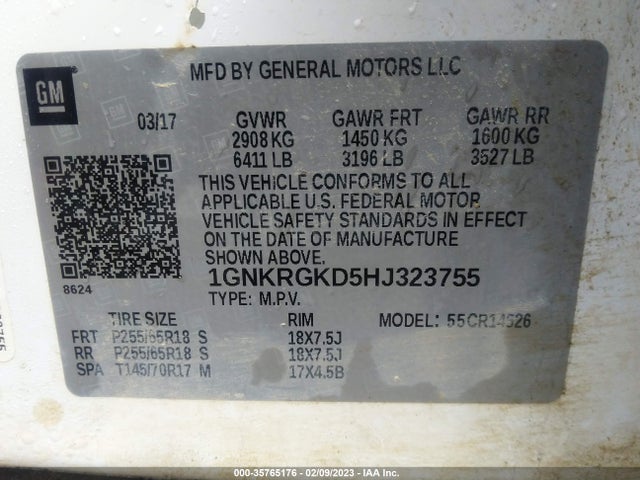 Chevrolet Traverse Lt 2017 1GNKRGKD5HJ323755 Image 10