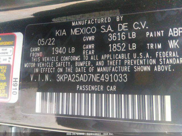 3KPA25AD7NE491033 KIA Rio 5-door S